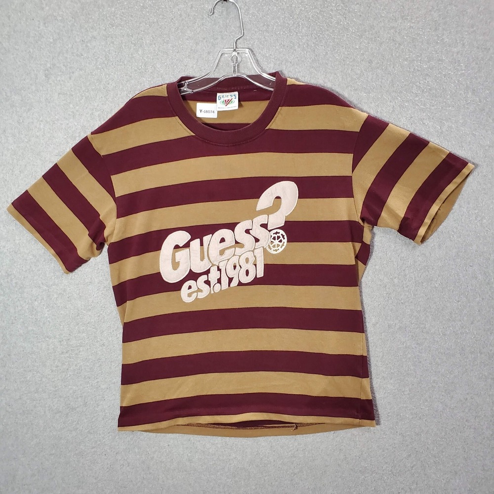 Guess x J Balvin Women Top‎ Large Brown Rugby Striped Shirt Logo Patchwork